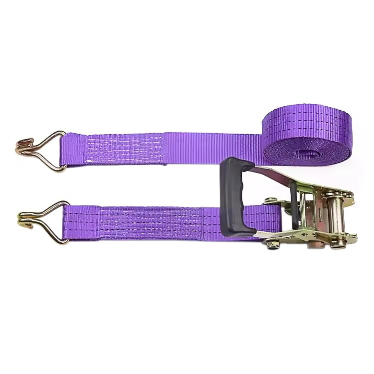 38mm 3t বেগুনি আঙুল রাবার হ্যান্ডেল তারের হুক সহ র্যাচেট স্ট্র্যাপ